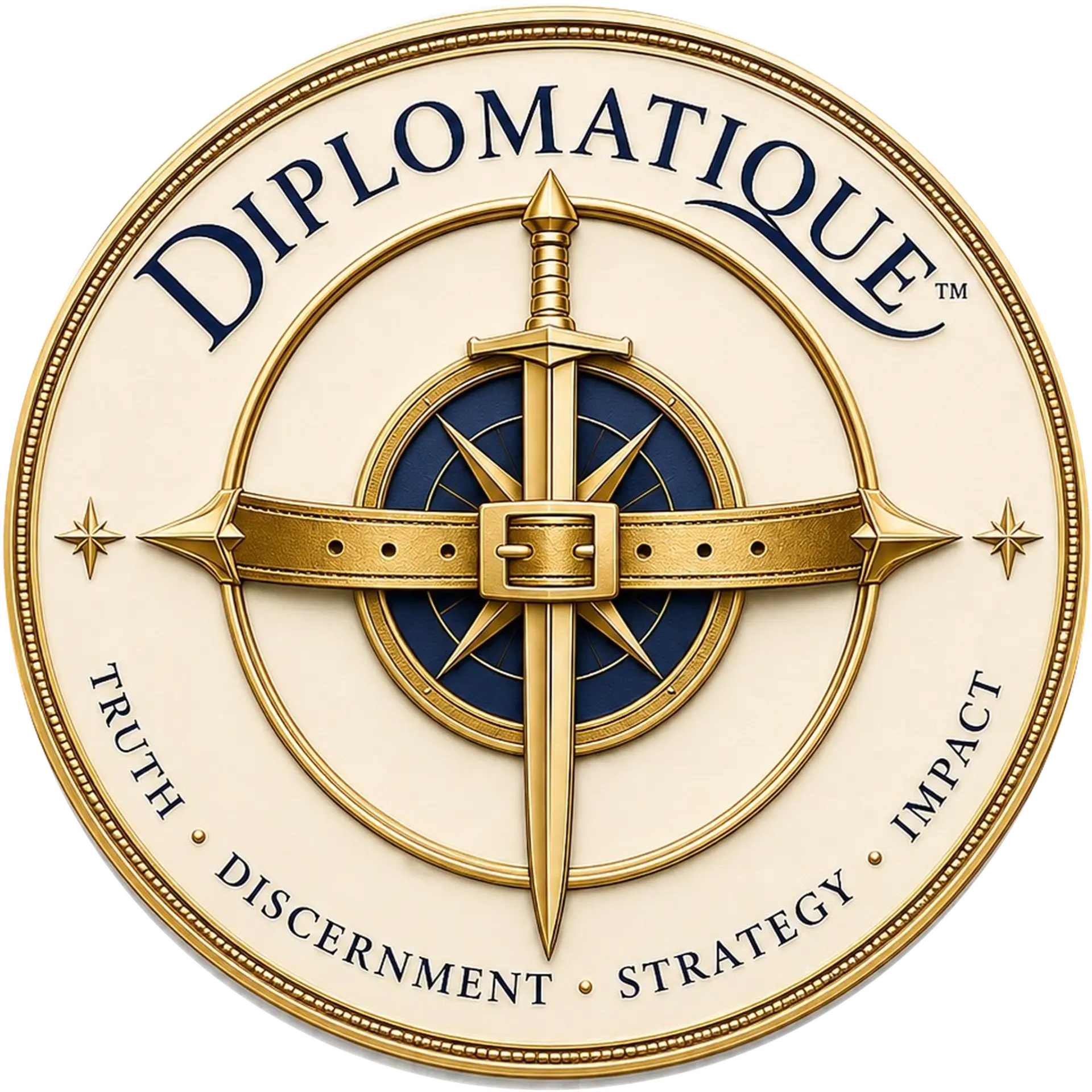 Diplomatique medallion: the Watchman's Belt over a compass rose and sword